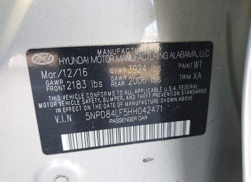 Photo 9 of 2017 Hyundai Elantra SE (VIN 5NPD84LF5HH042471)