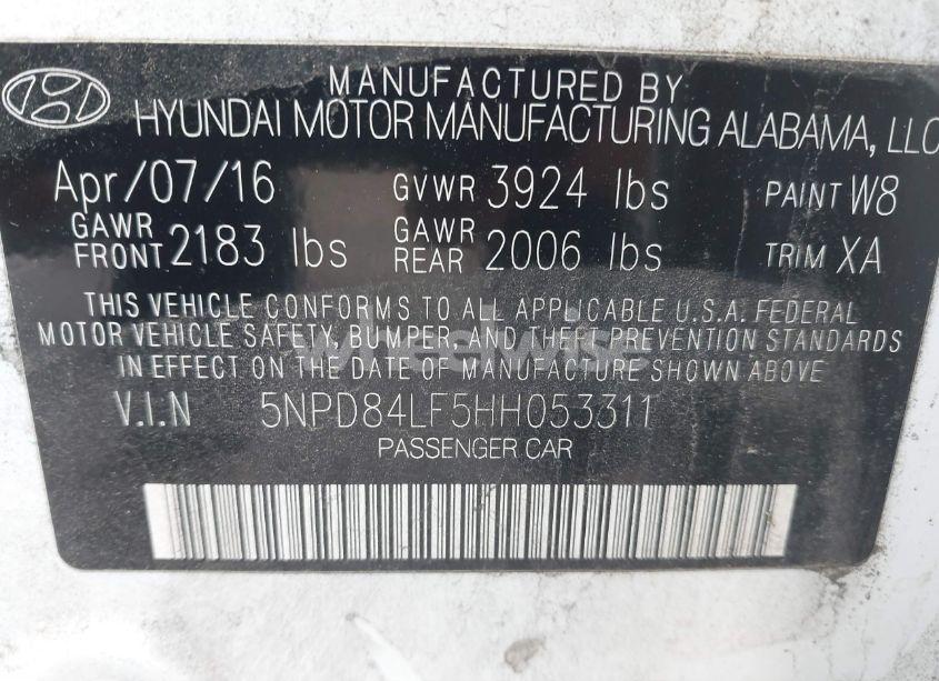 Photo 9 of 2017 Hyundai Elantra SE (VIN 5NPD84LF5HH053311)