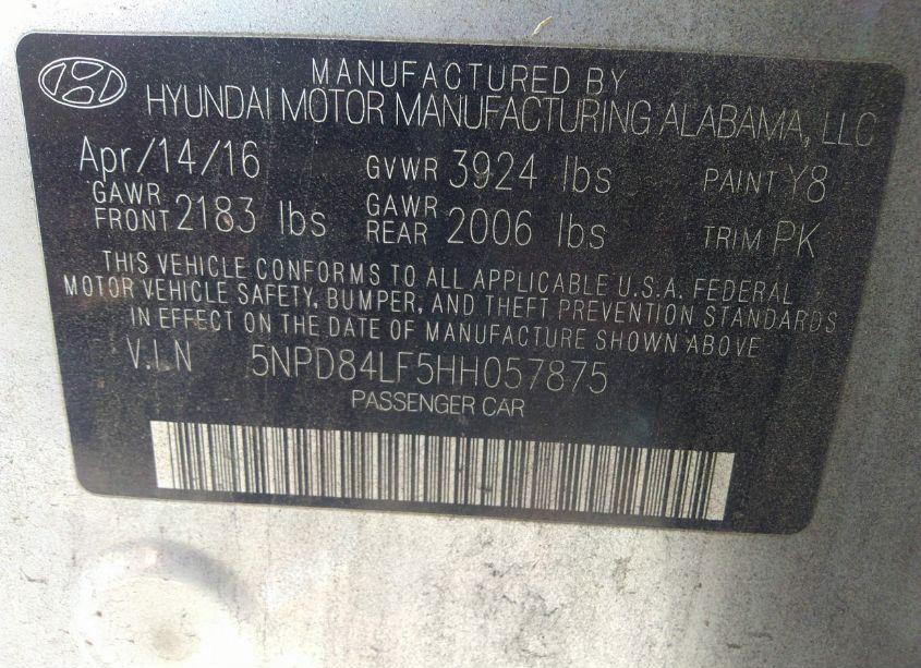 Photo 9 of 2017 Hyundai Elantra SE (VIN 5NPD84LF5HH057875)