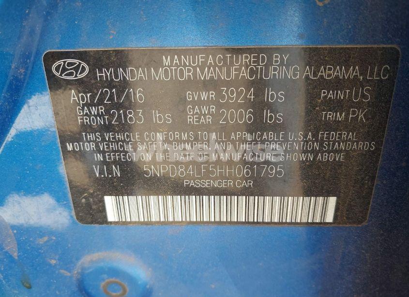 Photo 9 of 2017 Hyundai Elantra SE (VIN 5NPD84LF5HH061795)