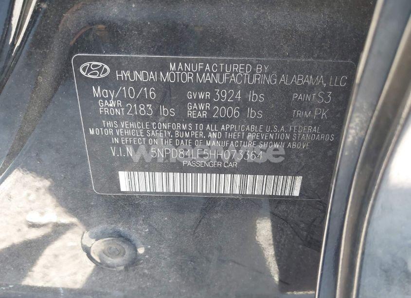 Photo 9 of 2017 Hyundai Elantra LIMITED (VIN 5NPD84LF5HH073364)