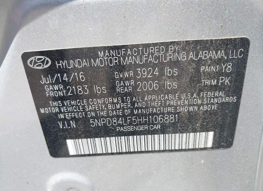 Photo 9 of 2017 Hyundai Elantra SE (VIN 5NPD84LF5HH106881)