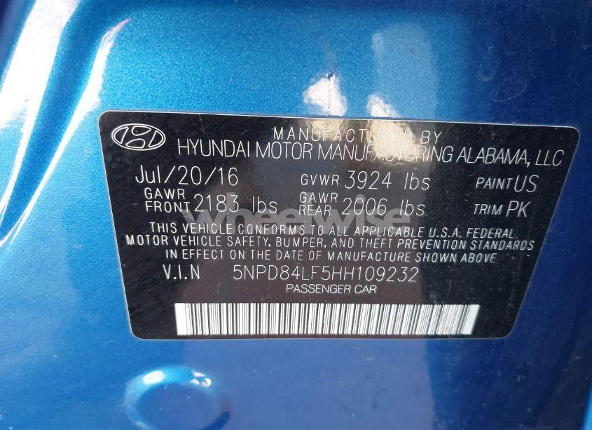 Photo 9 of 2017 Hyundai Elantra SE (VIN 5NPD84LF5HH109232)