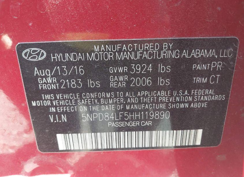 Photo 9 of 2017 Hyundai Elantra VALUE EDITION (VIN 5NPD84LF5HH119890)