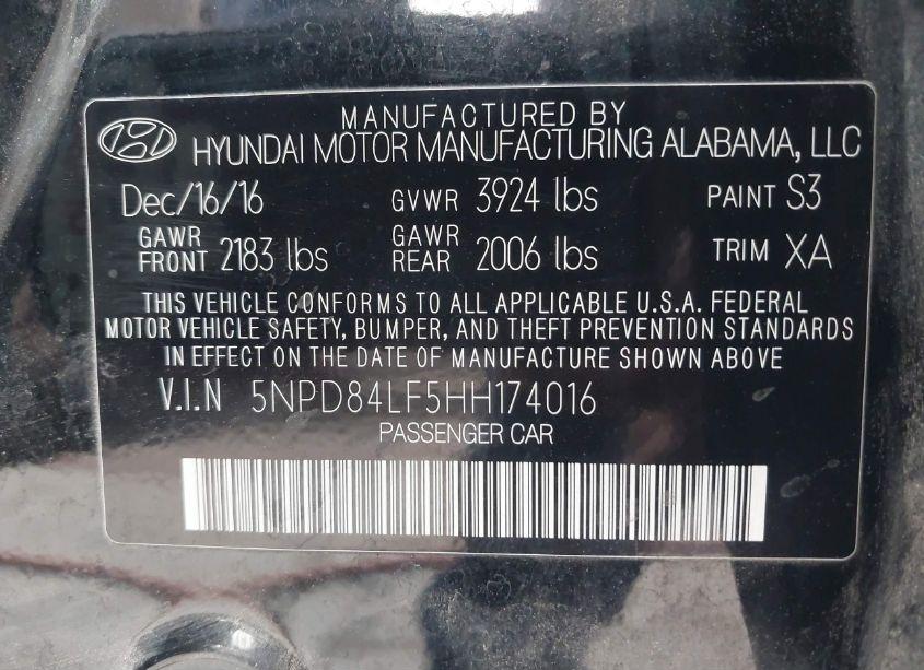 Photo 9 of 2017 Hyundai Elantra SE (VIN 5NPD84LF5HH174016)