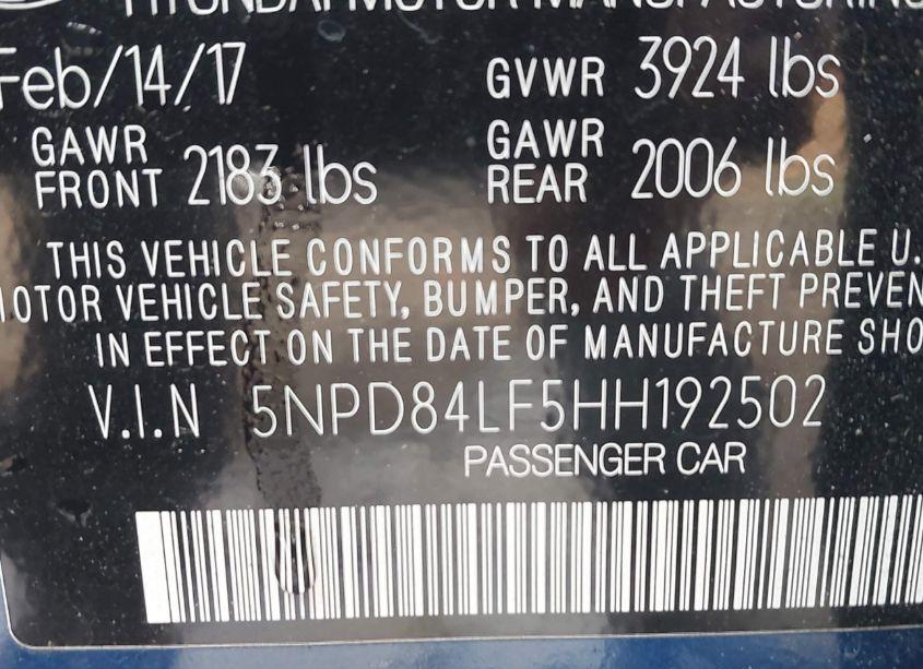 Photo 9 of 2017 Hyundai Elantra SE (VIN 5NPD84LF5HH192502)