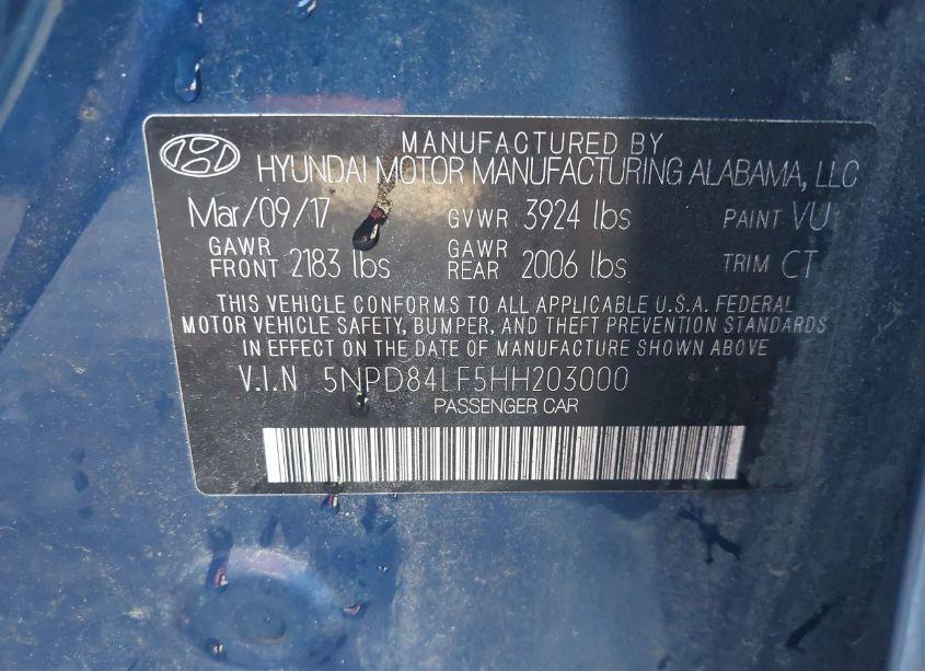 Photo 9 of 2017 Hyundai Elantra VALUE EDITION (VIN 5NPD84LF5HH203000)