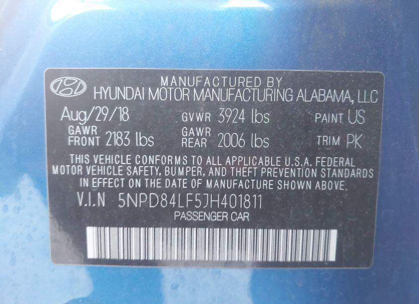 Photo 9 of 2018 Hyundai Elantra VALUE EDITION (VIN 5NPD84LF5JH401811)