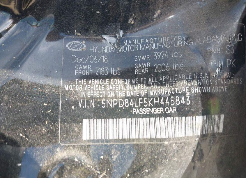 Photo 9 of 2019 Hyundai Elantra LIMITED (VIN 5NPD84LF5KH445843)