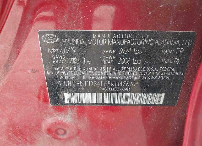 Photo 9 of 2019 Hyundai Elantra VALUE EDITION (VIN 5NPD84LF5KH478616)