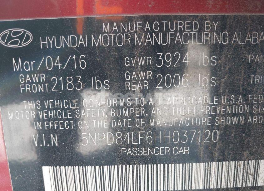 Photo 9 of 2017 Hyundai Elantra LIMITED (VIN 5NPD84LF6HH037120)