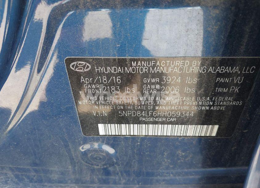 Photo 9 of 2017 Hyundai Elantra LIMITED (VIN 5NPD84LF6HH059344)