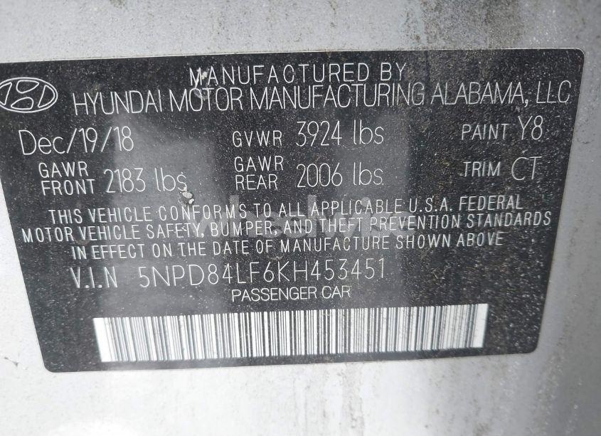 Photo 9 of 2019 Hyundai Elantra LIMITED (VIN 5NPD84LF6KH453451)