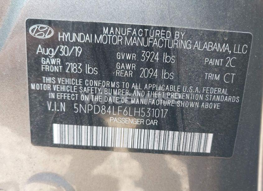 Photo 9 of 2020 Hyundai Elantra SEL (VIN 5NPD84LF6LH531017)