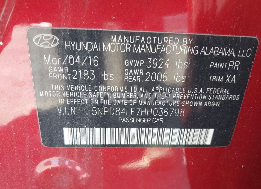 Photo 9 of 2017 Hyundai Elantra LIMITED (VIN 5NPD84LF7HH036798)