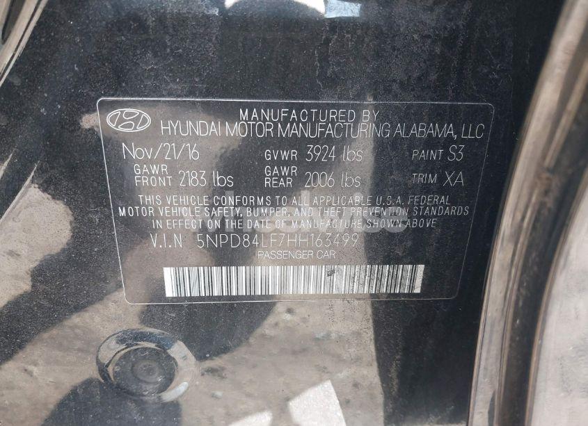 Photo 9 of 2017 Hyundai Elantra VALUE EDITION (VIN 5NPD84LF7HH163499)