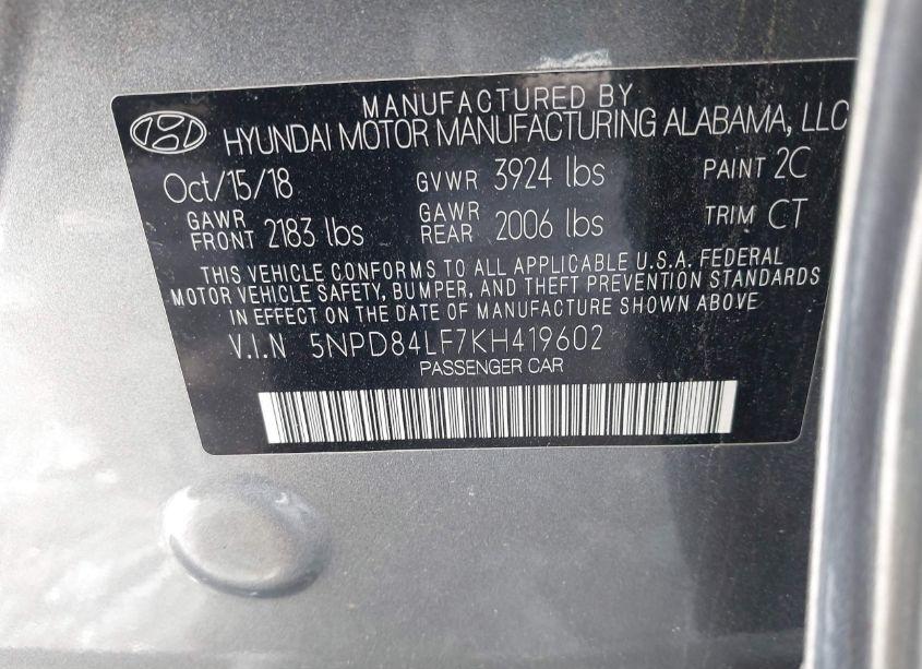 Photo 9 of 2019 Hyundai Elantra SEL (VIN 5NPD84LF7KH419602)