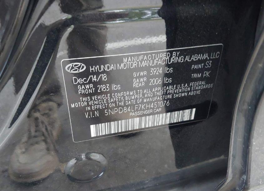 Photo 9 of 2019 Hyundai Elantra SEL (VIN 5NPD84LF7KH451076)