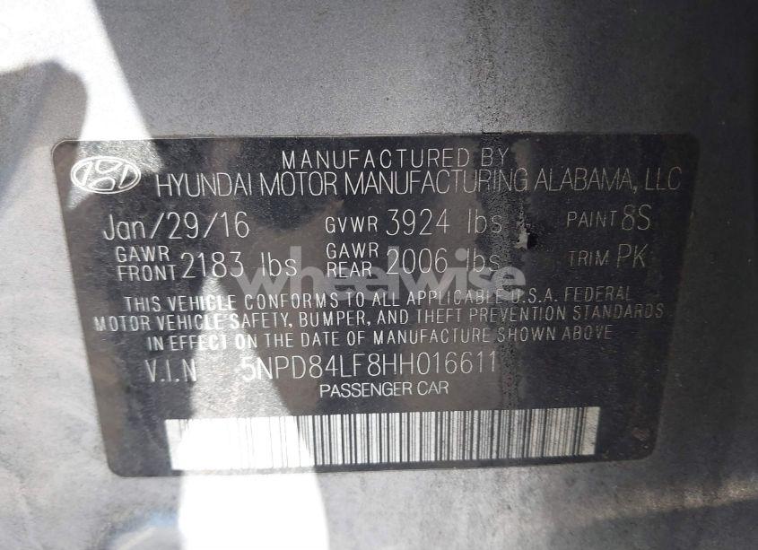 Photo 9 of 2017 Hyundai Elantra LIMITED (VIN 5NPD84LF8HH016611)