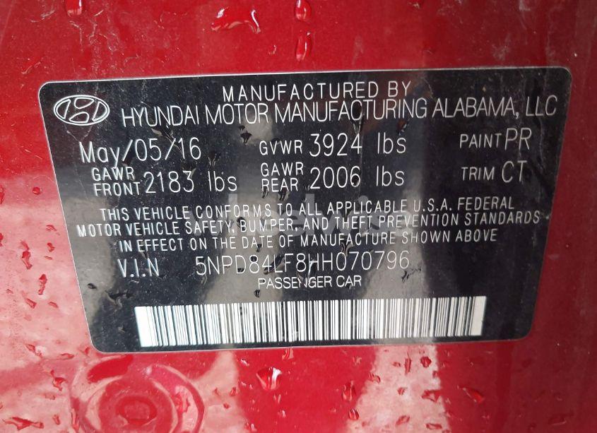 Photo 9 of 2017 Hyundai Elantra LIMITED (VIN 5NPD84LF8HH070796)