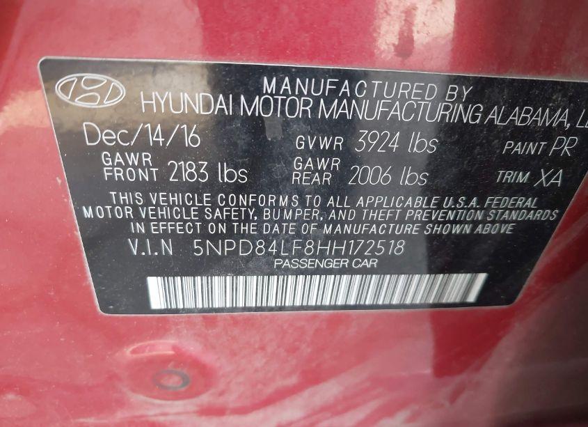 Photo 9 of 2017 Hyundai Elantra SE (VIN 5NPD84LF8HH172518)