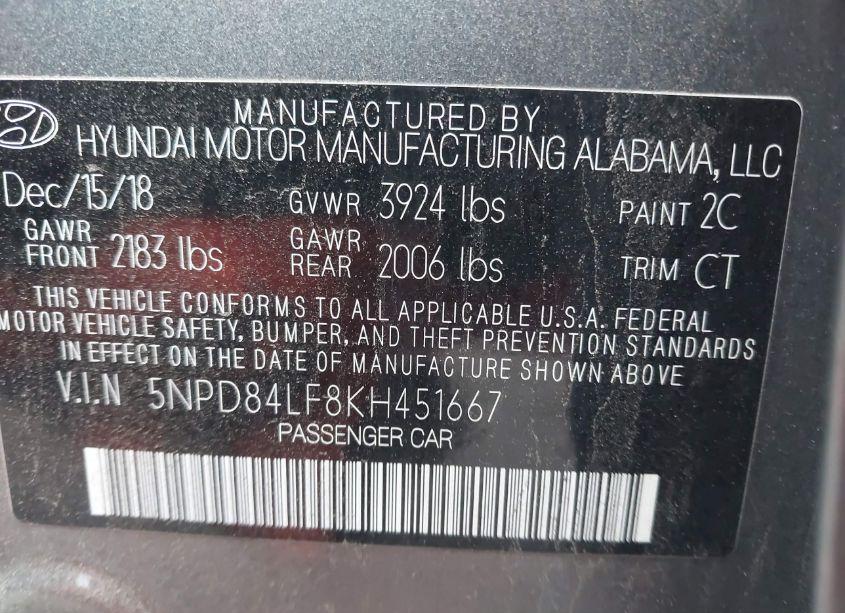 Photo 9 of 2019 Hyundai Elantra VALUE EDITION (VIN 5NPD84LF8KH451667)