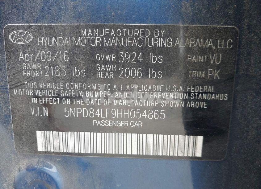 Photo 9 of 2017 Hyundai Elantra SE (VIN 5NPD84LF9HH054865)