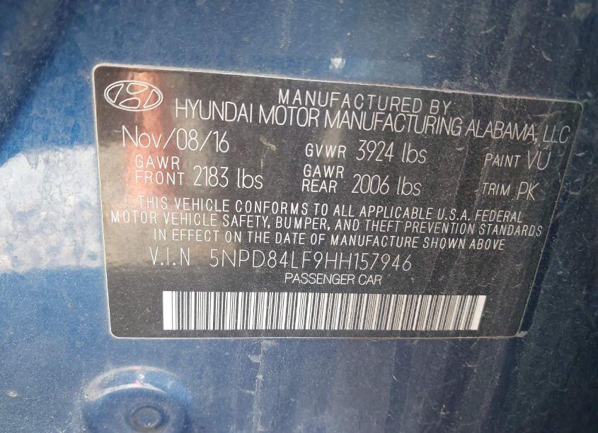 Photo 9 of 2017 Hyundai Elantra SE (VIN 5NPD84LF9HH157946)