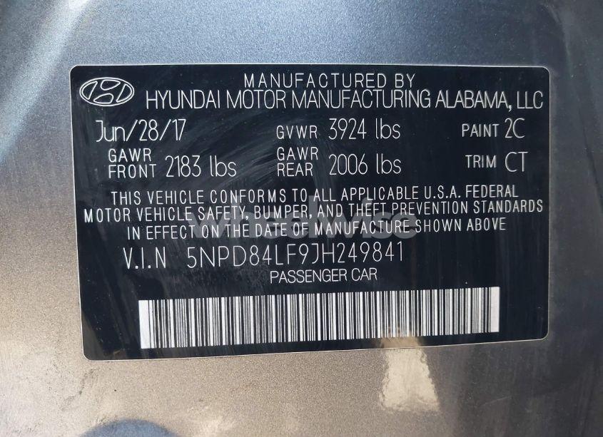 Photo 9 of 2018 Hyundai Elantra VALUE EDITION (VIN 5NPD84LF9JH249841)