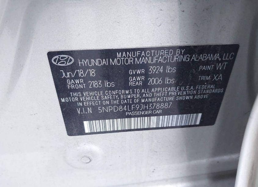 Photo 9 of 2018 Hyundai Elantra SEL (VIN 5NPD84LF9JH378887)