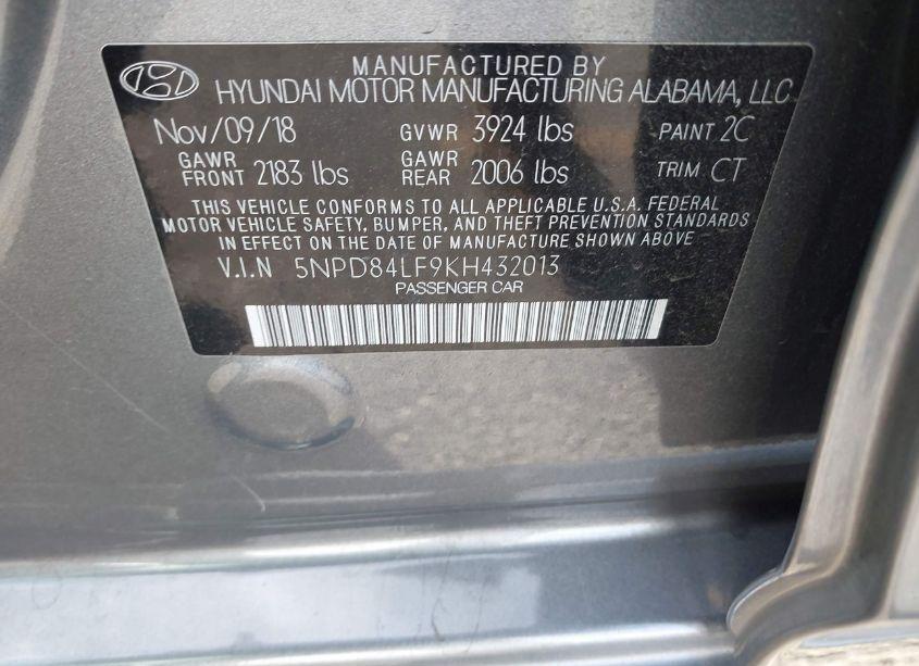 Photo 9 of 2019 Hyundai Elantra LIMITED (VIN 5NPD84LF9KH432013)