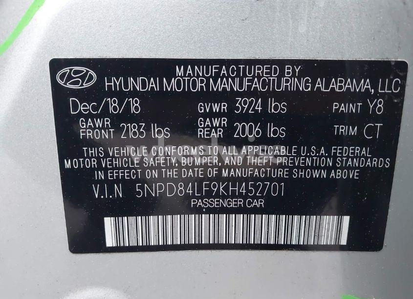 Photo 9 of 2019 Hyundai Elantra VALUE EDITION (VIN 5NPD84LF9KH452701)