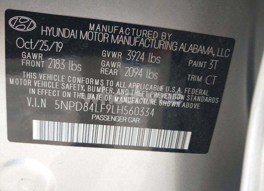 Photo 9 of 2020 Hyundai Elantra LIMITED (VIN 5NPD84LF9LH560334)