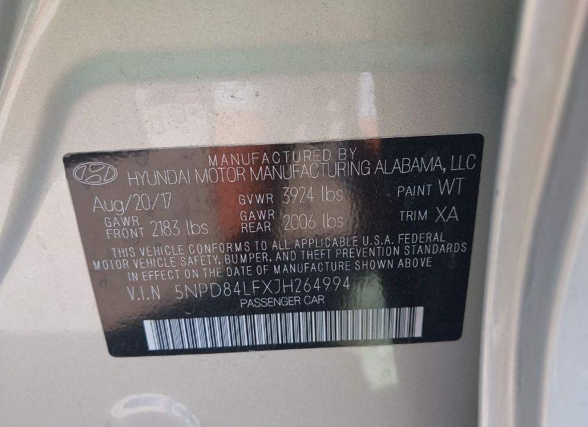 Photo 9 of 2018 Hyundai Elantra VALUE EDITION (VIN 5NPD84LFXJH264994)