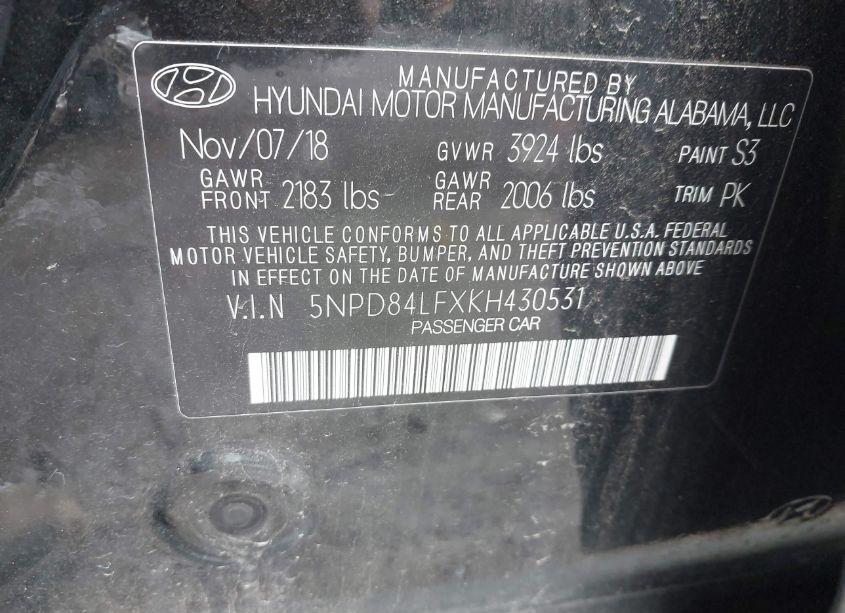 Photo 9 of 2019 Hyundai Elantra LIMITED (VIN 5NPD84LFXKH430531)