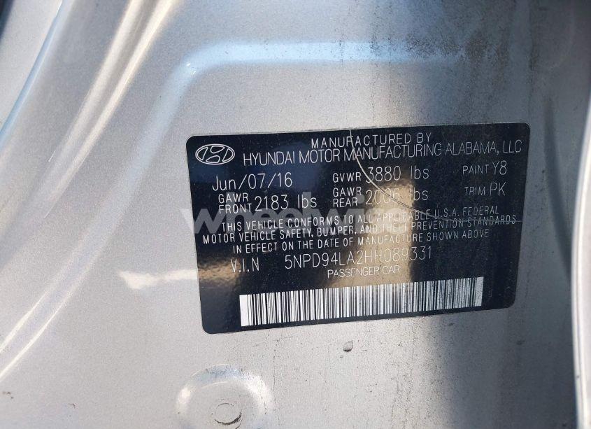 Photo 9 of 2017 Hyundai Elantra ECO (VIN 5NPD94LA2HH089331)