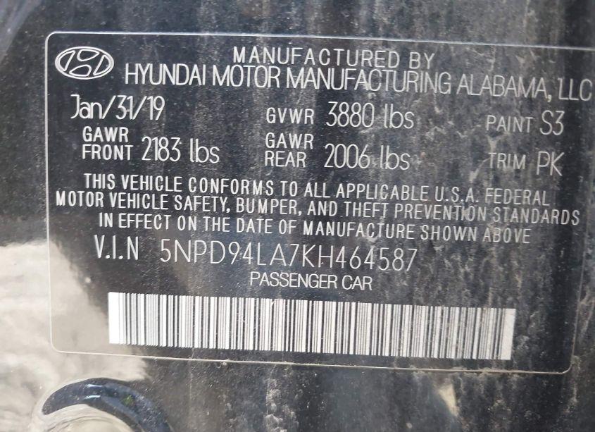 Photo 9 of 2019 Hyundai Elantra ECO (VIN 5NPD94LA7KH464587)