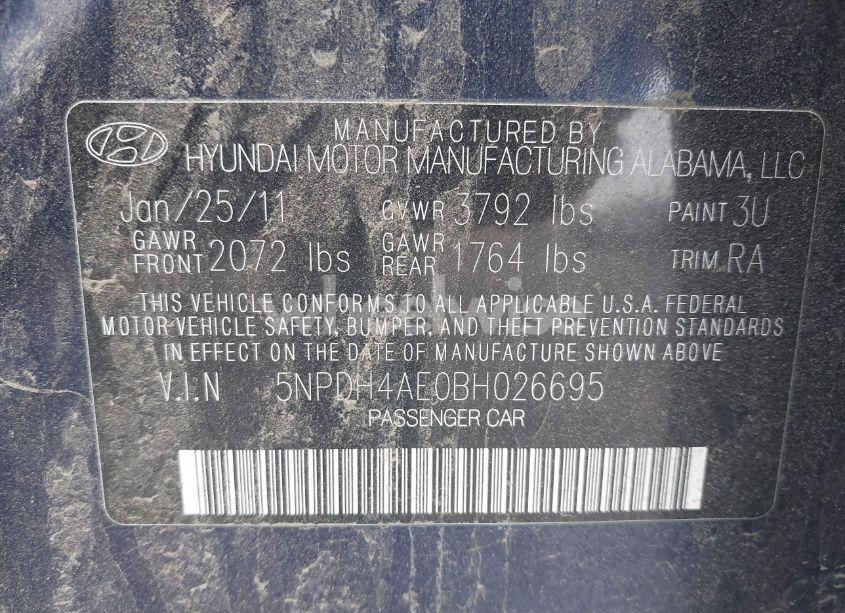 Photo 9 of 2011 Hyundai Elantra GLS (VIN 5NPDH4AE0BH026695)