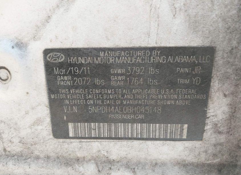 Photo 9 of 2011 Hyundai Elantra GLS (VIN 5NPDH4AE0BH045148)