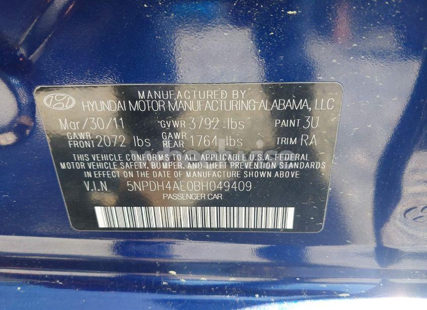 Photo 9 of 2011 Hyundai Elantra GLS (VIN 5NPDH4AE0BH049409)