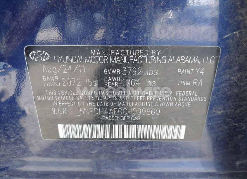 Photo 9 of 2012 Hyundai Elantra LIMITED (VIN 5NPDH4AE0CH099860)