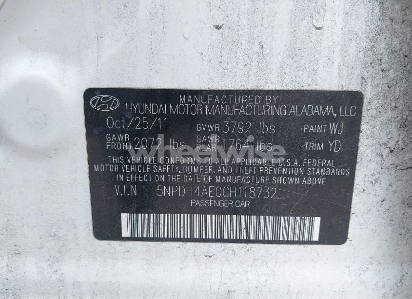 Photo 9 of 2012 Hyundai Elantra LIMITED (VIN 5NPDH4AE0CH118732)
