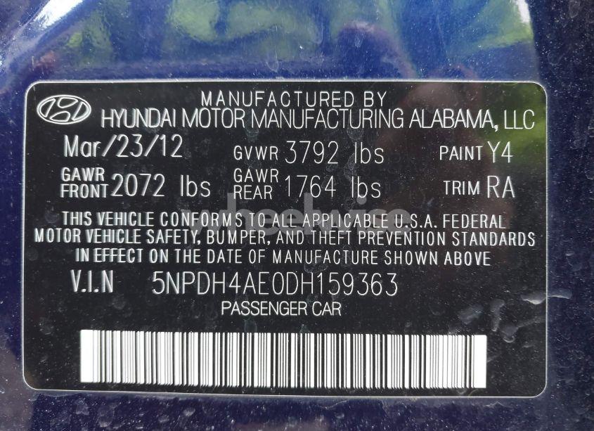 Photo 9 of 2013 Hyundai Elantra GLS (VIN 5NPDH4AE0DH159363)