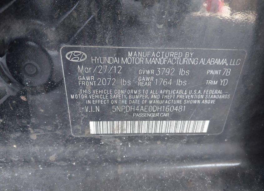 Photo 9 of 2013 Hyundai Elantra LIMITED (VIN 5NPDH4AE0DH160481)