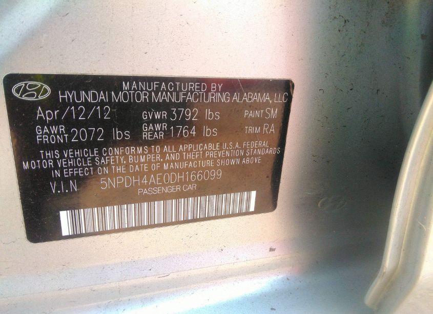 Photo 9 of 2013 Hyundai Elantra GLS (VIN 5NPDH4AE0DH166099)