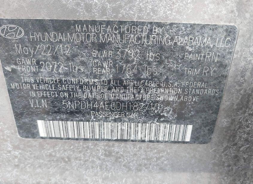 Photo 9 of 2013 Hyundai Elantra LIMITED (VIN 5NPDH4AE0DH182710)