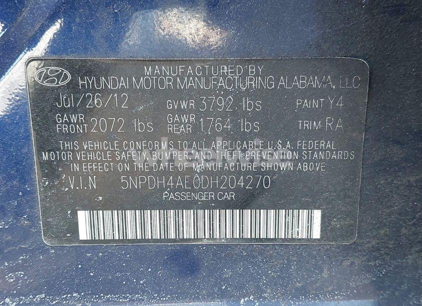 Photo 9 of 2013 Hyundai Elantra GLS (VIN 5NPDH4AE0DH204270)