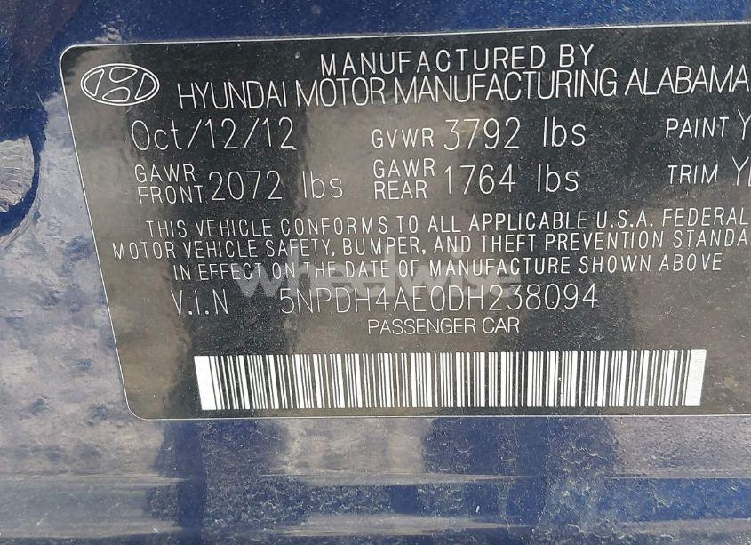 Photo 9 of 2013 Hyundai Elantra GLS (VIN 5NPDH4AE0DH238094)