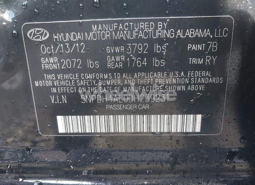 Photo 9 of 2013 Hyundai Elantra LIMITED (VIN 5NPDH4AE0DH239231)