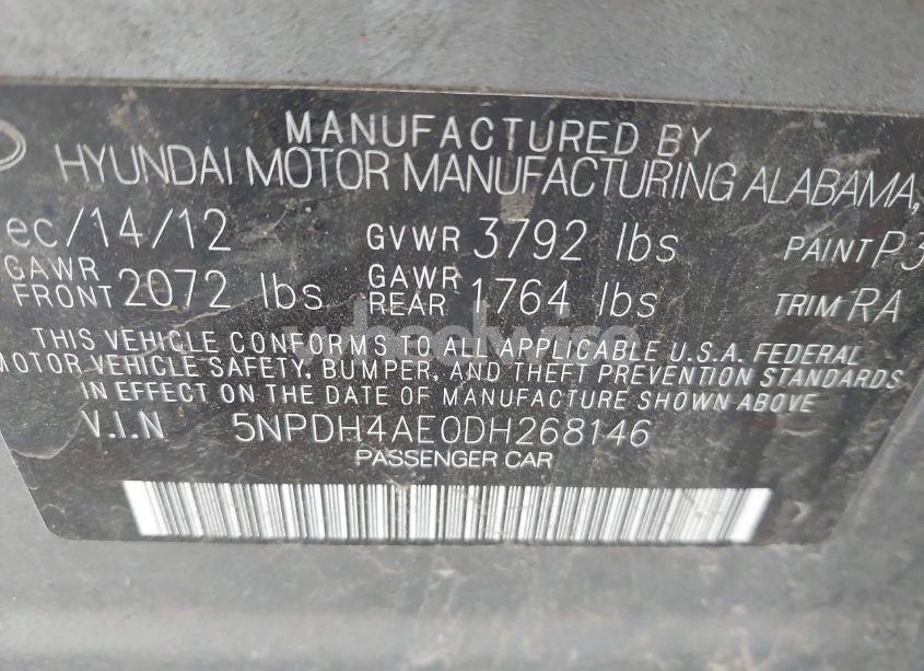 Photo 9 of 2013 Hyundai Elantra LIMITED (VIN 5NPDH4AE0DH268146)